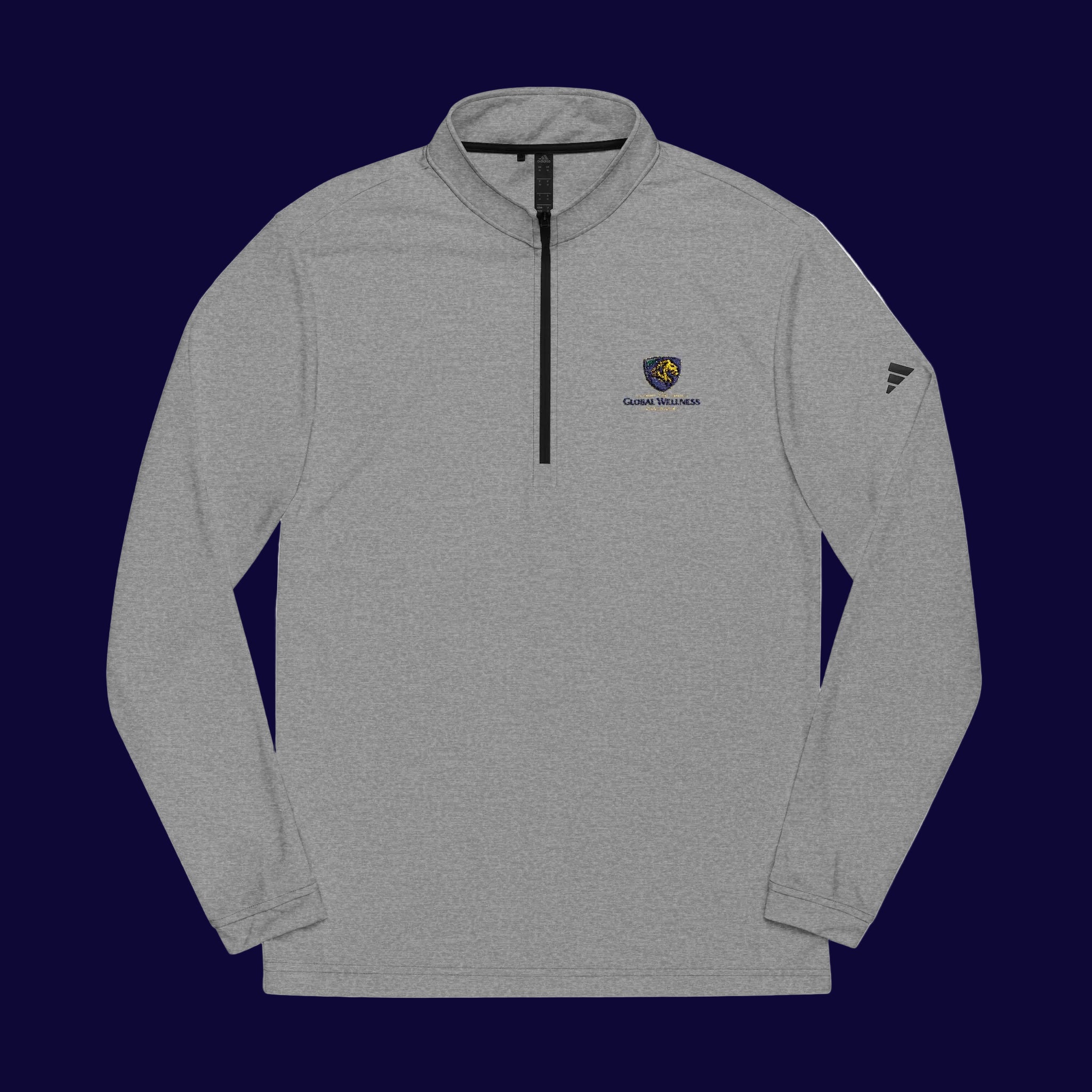 Embroidered Quarter-Zip Pullover — White Performance Top with Crest