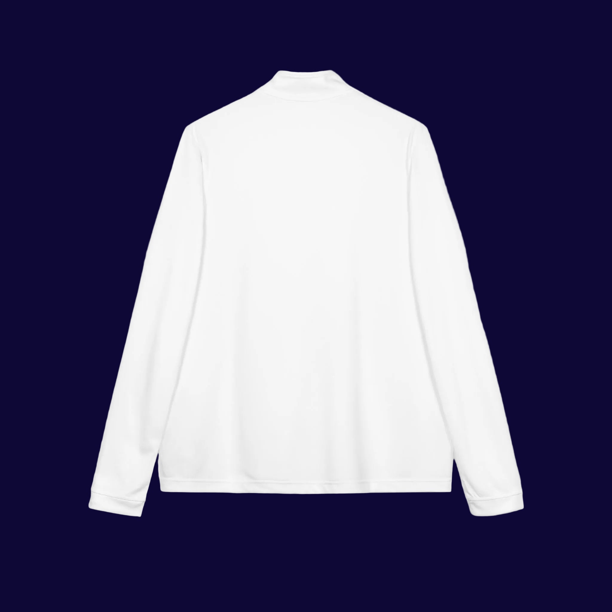 Embroidered Quarter-Zip Pullover — White Performance Top with Crest