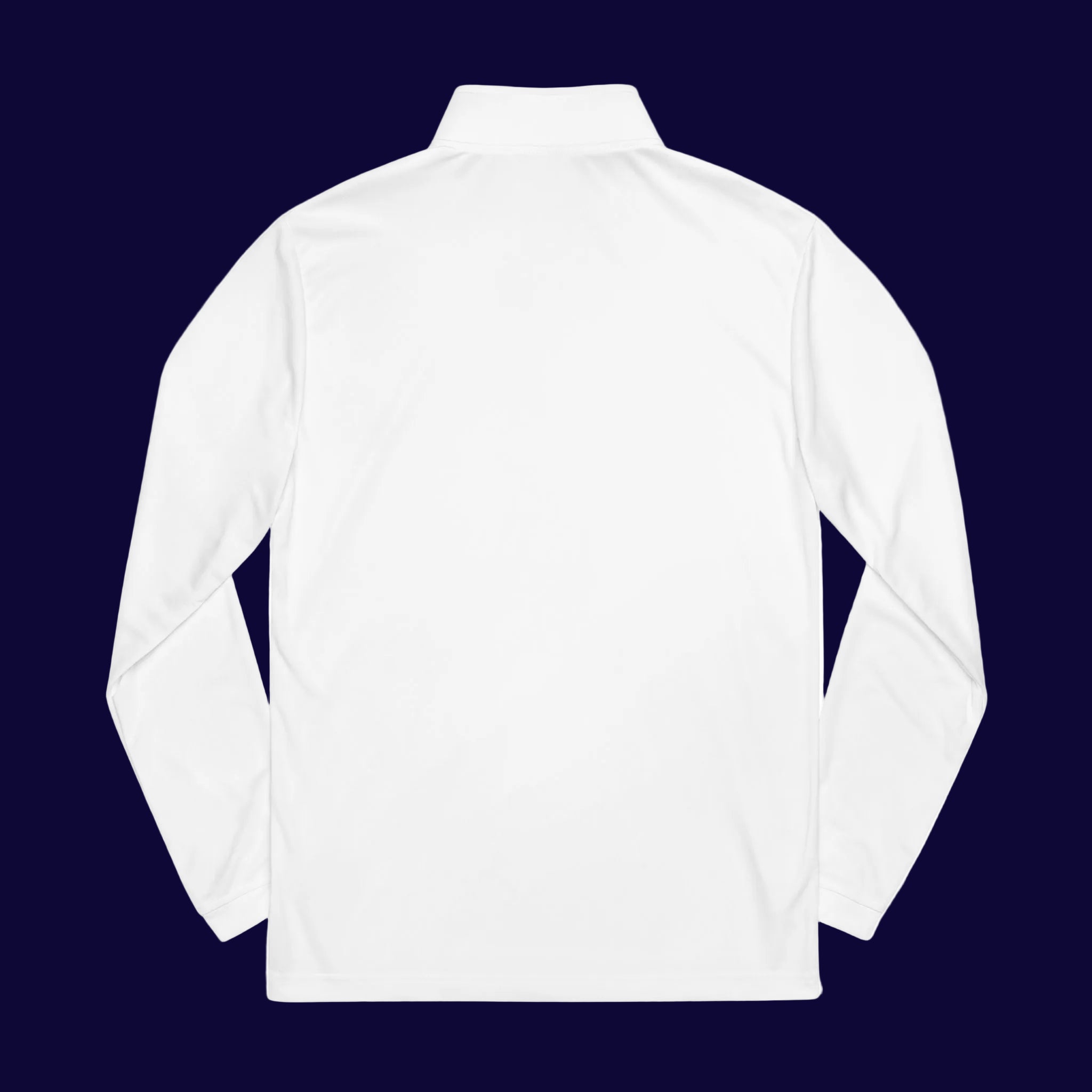 Embroidered Quarter-Zip Pullover — White Performance Top with Crest